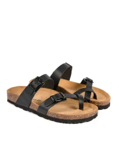 Leren teenslippers zwart