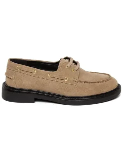 Leren veterschoenen beige