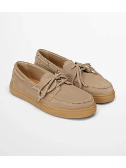 Leren veterschoenen beige