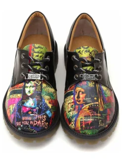 Leren veterschoenen zwart/meerkleurig