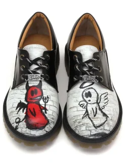 Leren veterschoenen zwart/wit/rood