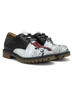 Leren veterschoenen zwart/wit/rood
