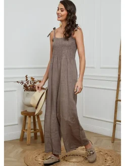Linnen jumpsuit taupe