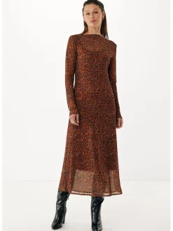 Mesh leopard dress lichtbruin
