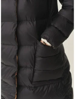 Omkeerbare wintermantel zwart/camel