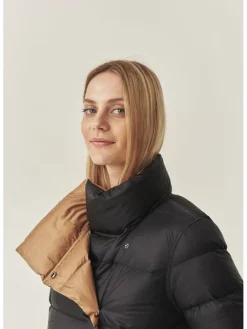 Omkeerbare wintermantel zwart/camel