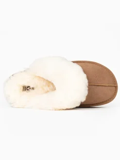 Pantoffels van schapenvacht "Emeline" lichtbruin