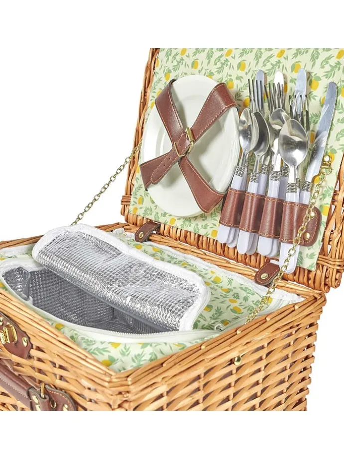 Picknickmand naturel/groen - 21 delen