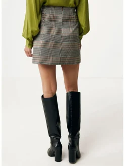 Rok beige/donkerblauw/rood
