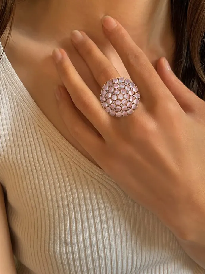 Rosévergulde ring met edelstenen