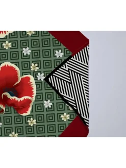Satijnen bandana "Amapola" rood/groen - (L)55 x (B)55 cm