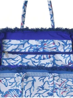 Schoudertas blauw/wit - (B)35 x (H)30 x (D)20 cm
