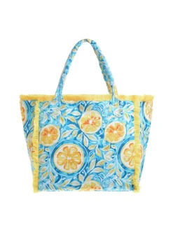 Schoudertas lichtblauw/geel - (B)35 x (H)30 x (D)20 cm