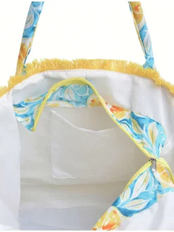 Schoudertas lichtblauw/geel - (B)35 x (H)30 x (D)20 cm