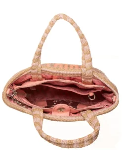 Schoudertas "NORA" naturel/lichtroze - (B)29 x (H)20 x (D)13 cm