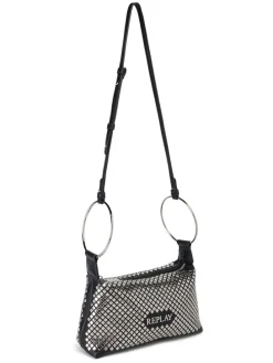 Schoudertas zilverkleurig/zwart - (B)26 x (H)15 x (D)9 cm
