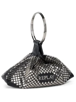 Schoudertas zilverkleurig/zwart - (B)26 x (H)15 x (D)9 cm