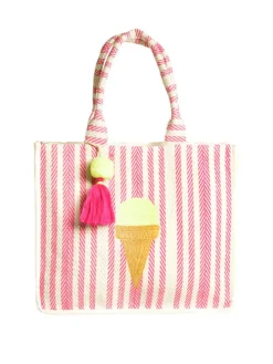 Shopper crème/roze - (B)40 x (H)35 x (D)15 cm
