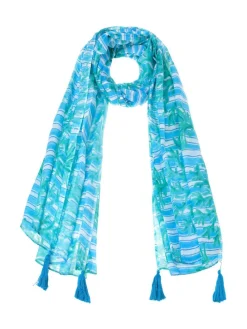 Sjaal turquoise/wit - (L)180 x (B)110 cm