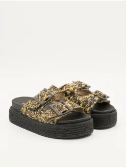 Sleehakslippers zwart/beige