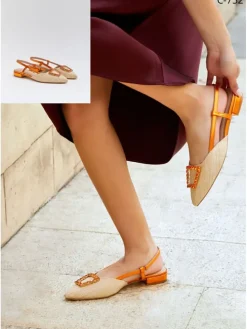 Slingballerina's oranje/beige