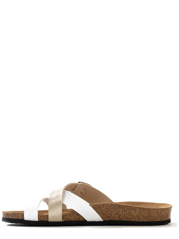 Slippers "Bambou" wit/goudkleurig