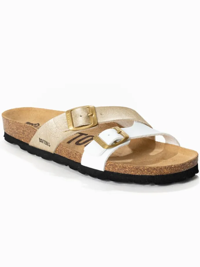 Slippers "Cleo" goudkleurig/wit