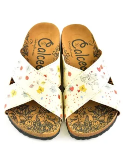 Slippers crème/meerkleurig