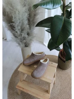 Slippers met lamsvacht "Lina" taupe