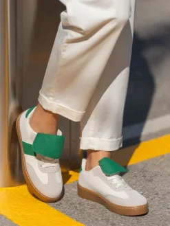 Sneakers crème/groen/beige