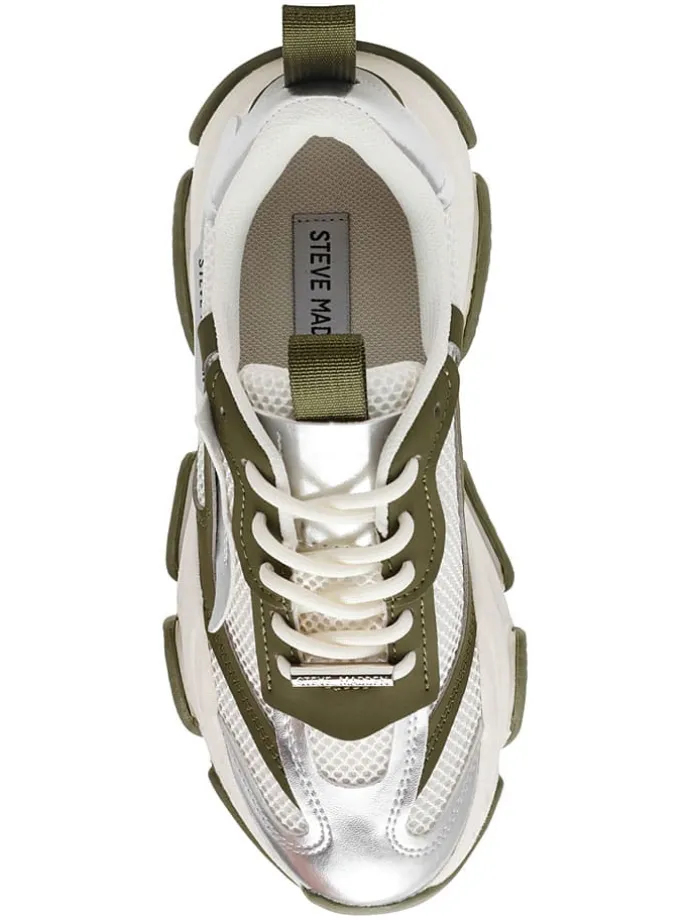Sneakers kaki/zilverkleurig
