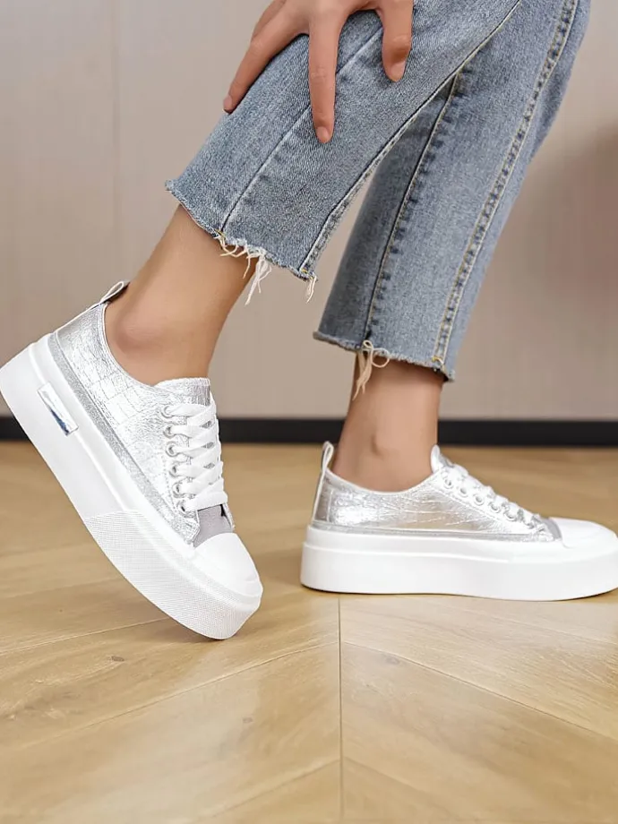 Sneakers zilverkleurig/wit