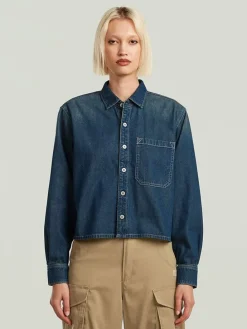 Spijkerblouse - relaxed fit - donkerblauw
