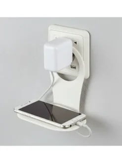 Stopcontact mobiele telefoonhouder wit - (B)12 x (H)12 x (D)8 cm