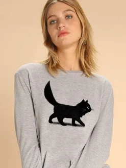 Sweatshirt "Creeping Cat" grijs