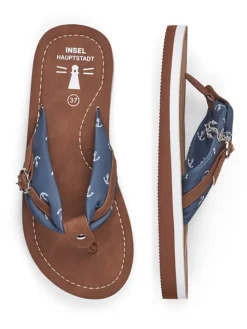 Teenslippers donkerblauw/lichtbruin