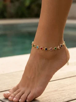 Vergulde enkelketting met edelstenen