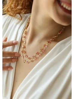 Vergulde ketting met kristallen - (L)45 cm