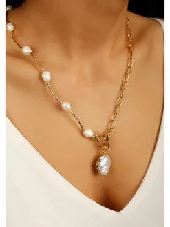 Vergulde ketting met parels - (L)50 cm