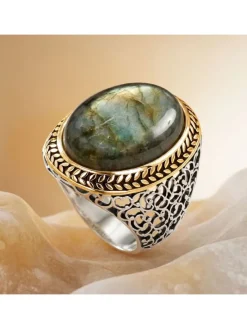 Verzilverde ring met edelsteen
