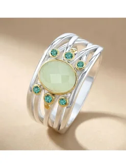 Verzilverde ring met edelstenen