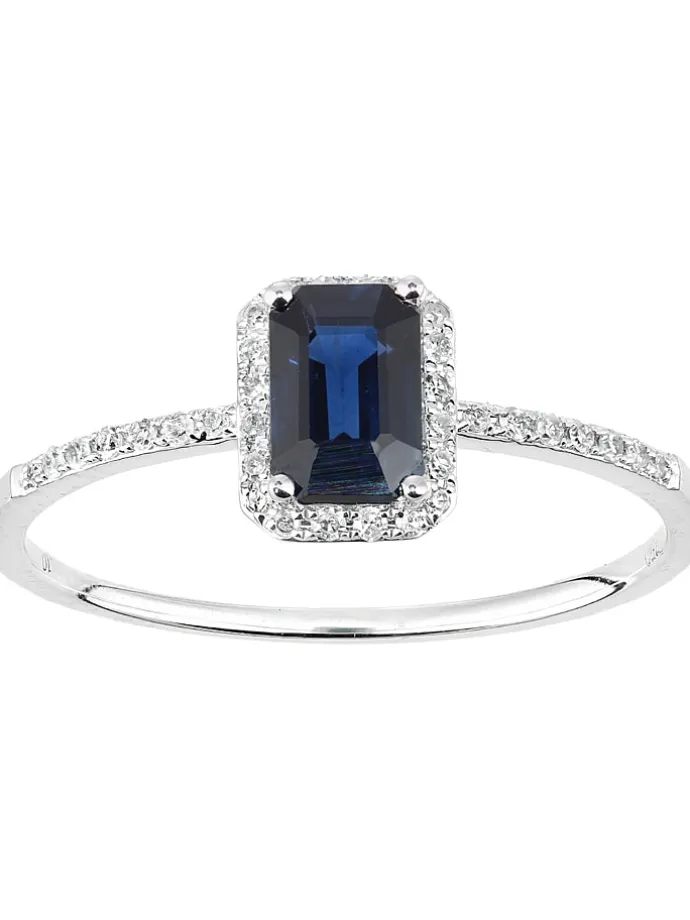 Witgouden ring met diamanten en saffier